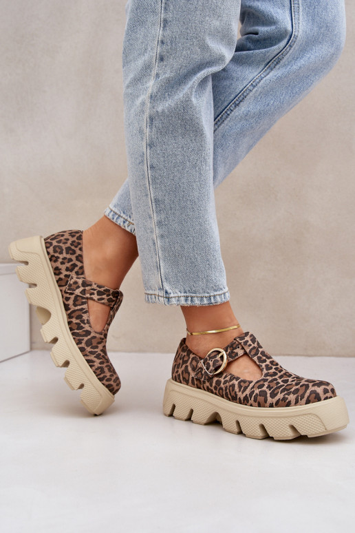 Suede Loafers With Buckle In Leopard Print Zazoo 20183 Brown Suede Loafers With Buckle In Leopard Print Zazoo 20183 Brown