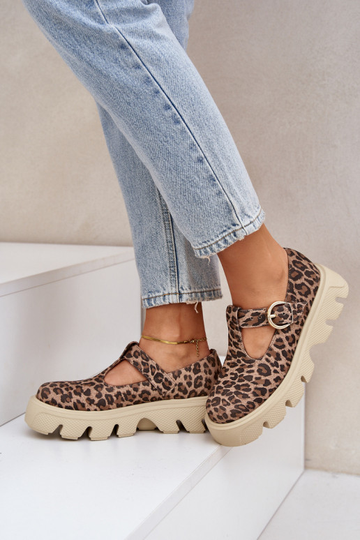 Suede Loafers With Buckle In Leopard Print Zazoo 20183 Brown Suede Loafers With Buckle In Leopard Print Zazoo 20183 Brown