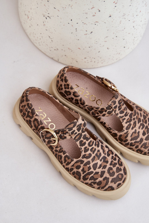 Suede Loafers With Buckle In Leopard Print Zazoo 20183 Brown Suede Loafers With Buckle In Leopard Print Zazoo 20183 Brown