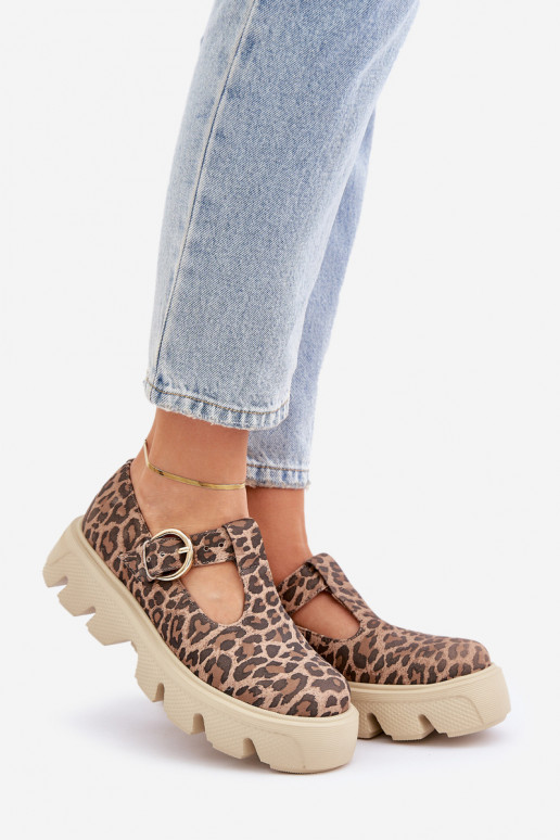Suede Loafers With Buckle In Leopard Print Zazoo 20183 Brown Suede Loafers With Buckle In Leopard Print Zazoo 20183 Brown
