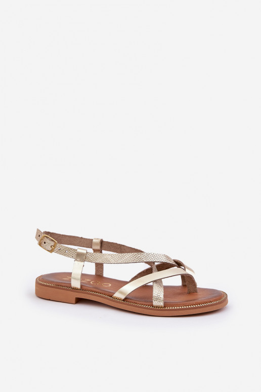 Leather Flat Sandals With Intertwined Straps Zazoo 40429 Gold Leather Flat Sandals With Intertwined Straps Zazoo 40429 Gold