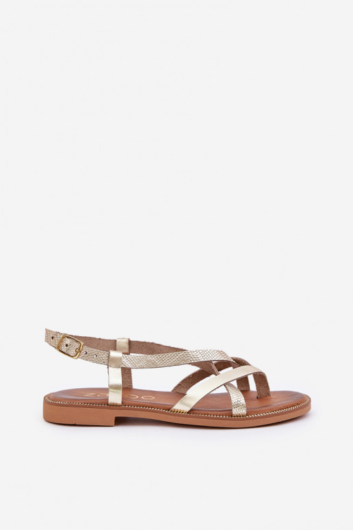 Leather Flat Sandals With Intertwined Straps Zazoo 40429 Gold Leather Flat Sandals With Intertwined Straps Zazoo 40429 Gold