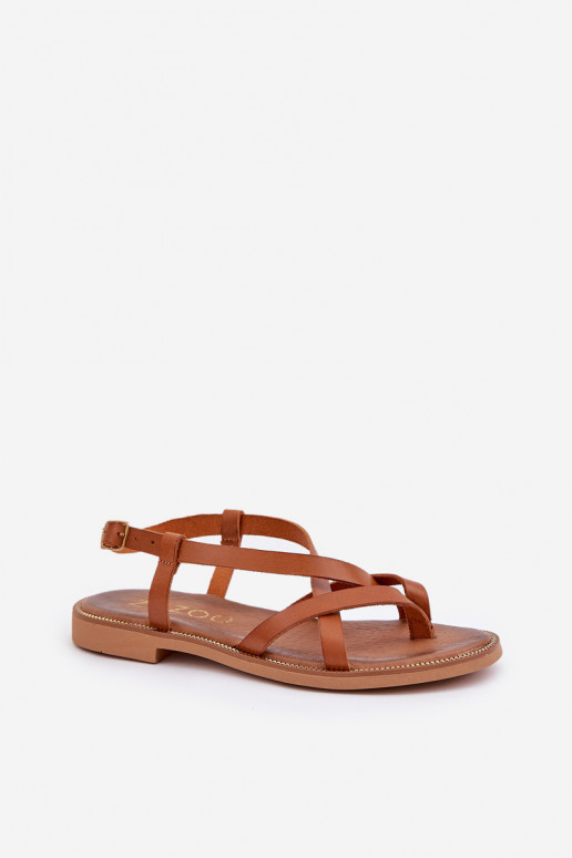 Leather Flat Sandals With Intertwined Straps Zazoo 40429 Brown Leather Flat Sandals With Intertwined Straps Zazoo 40429 Brown