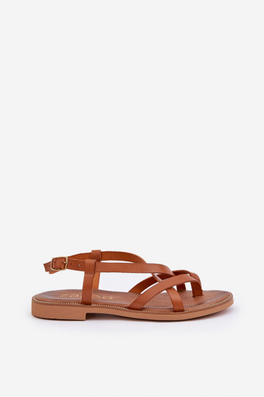 Leather Flat Sandals With Intertwined Straps Zazoo 40429 Brown Leather Flat Sandals With Intertwined Straps Zazoo 40429 Brown