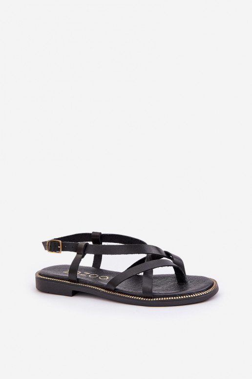 Leather Flat Sandals With Intertwined Straps Zazoo 40429 Black Leather Flat Sandals With Intertwined Straps Zazoo 40429 Black