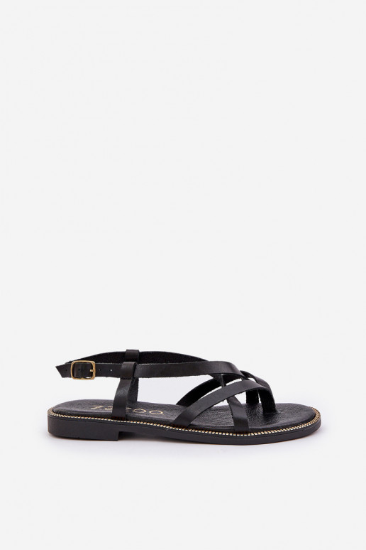 Leather Flat Sandals With Intertwined Straps Zazoo 40429 Black Leather Flat Sandals With Intertwined Straps Zazoo 40429 Black