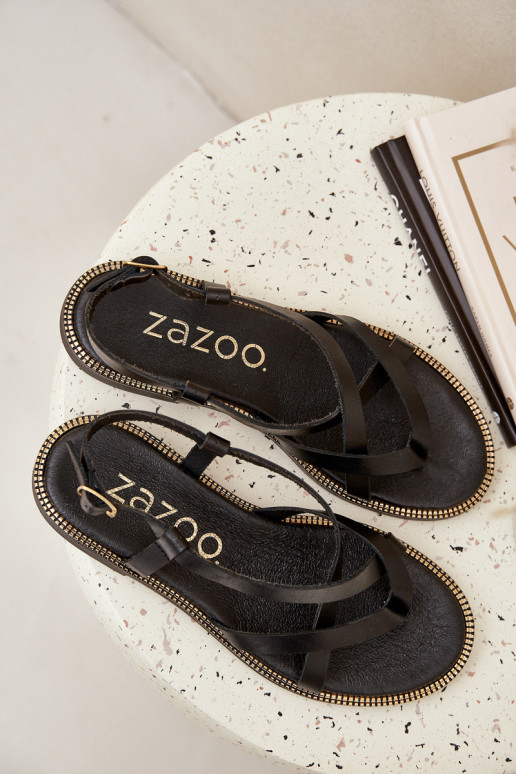 Leather Flat Sandals With Intertwined Straps Zazoo 40429 Black Leather Flat Sandals With Intertwined Straps Zazoo 40429 Black