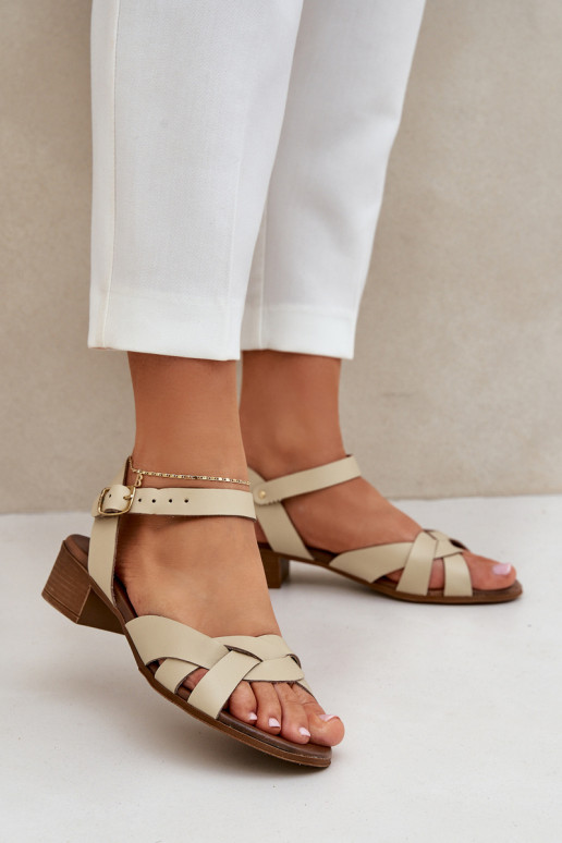 Leather Sandals On A Delicate Heel Light Beige Zazoo 40372 Leather Sandals On A Delicate Heel Light Beige Zazoo 40372