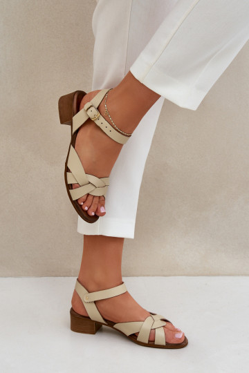 Leather Sandals On A Delicate Heel Light Beige Zazoo 40372 2