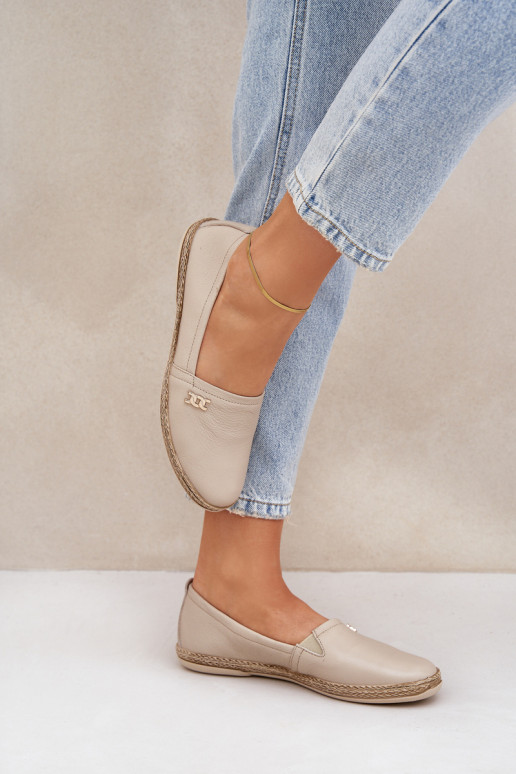 Elegant Leather Women's Espadrilles Beige Zazoo 10177