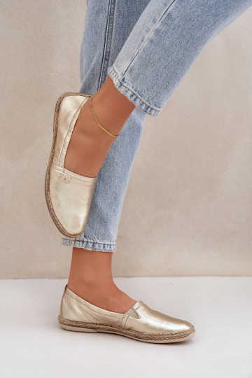 Elegant Leather Women's Espadrilles Zazoo 10177 Gold