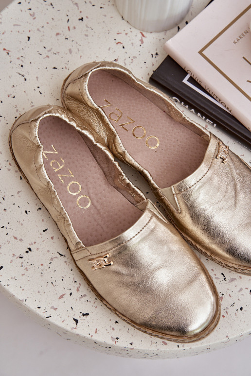 Elegant Leather Women's Espadrilles Zazoo 10177 Gold