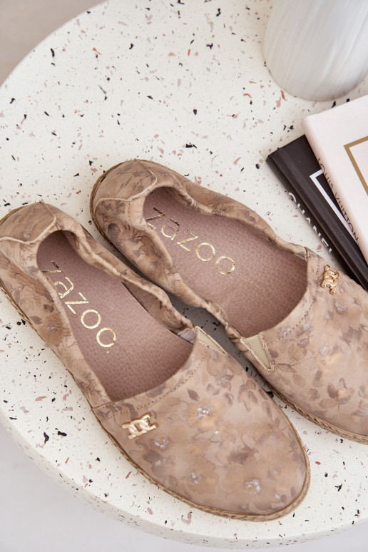 Eleganckie Zamszowe Espadryle W Kwiaty Damskie Zazoo 10177 Beżowe