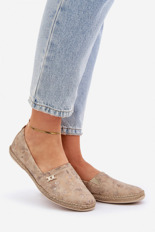 Eleganckie Zamszowe Espadryle W Kwiaty Damskie Zazoo 10177 Beżowe