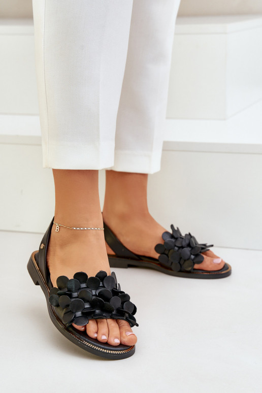 Leather Sandals On Flat Heel Zazoo 40425 Black Leather Sandals On Flat Heel Zazoo 40425 Black