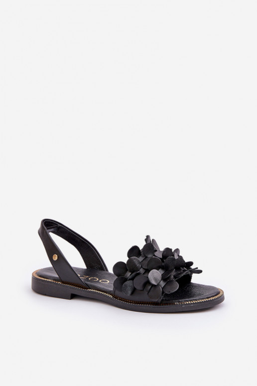 Leather Sandals On Flat Heel Zazoo 40425 Black Leather Sandals On Flat Heel Zazoo 40425 Black