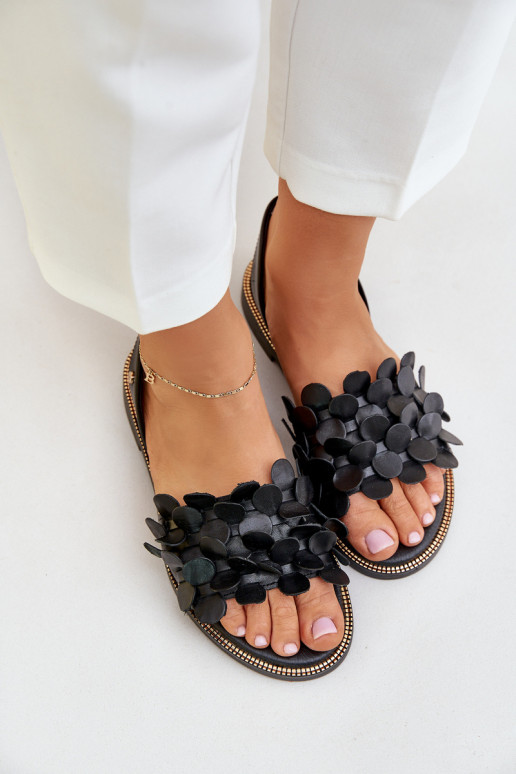 Leather Sandals On Flat Heel Zazoo 40425 Black Leather Sandals On Flat Heel Zazoo 40425 Black