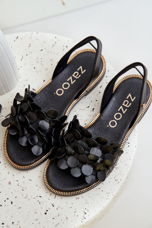 Leather Sandals On Flat Heel Zazoo 40425 Black Leather Sandals On Flat Heel Zazoo 40425 Black