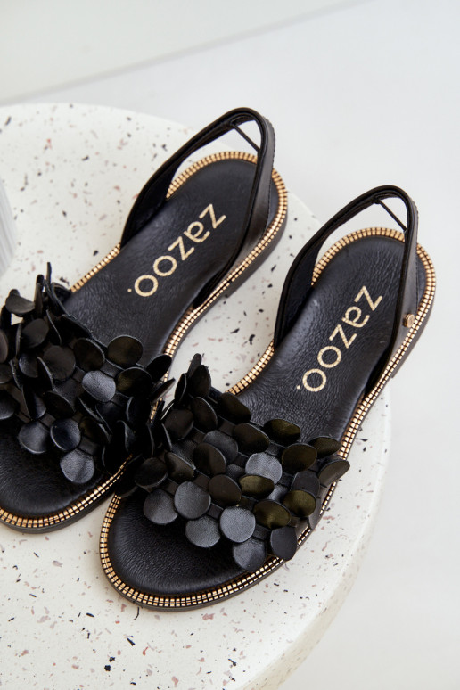 Leather Sandals On Flat Heel Zazoo 40425 Black Leather Sandals On Flat Heel Zazoo 40425 Black