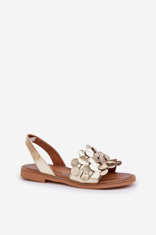 Leather sandals on flat heel Zazoo 40425 gold Leather sandals on flat heel Zazoo 40425 gold