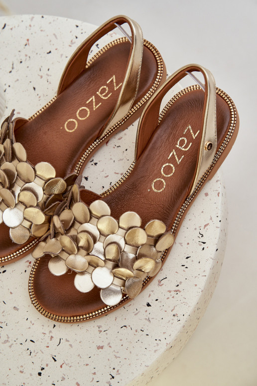 Leather sandals on flat heel Zazoo 40425 gold Leather sandals on flat heel Zazoo 40425 gold