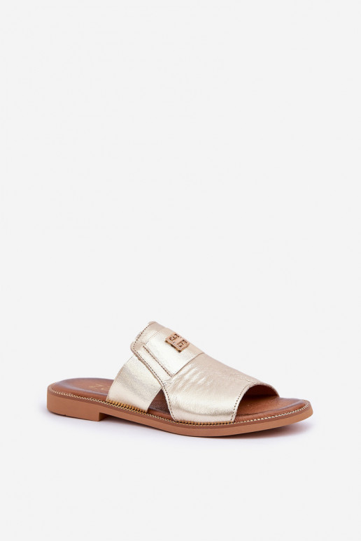 Elegant Leather Slippers On Flat Heel Zazoo 40423 Gold Elegant Leather Slippers On Flat Heel Zazoo 40423 Gold