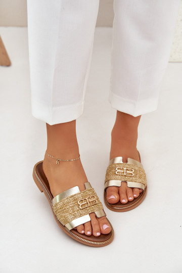 Leather sandals with decorative detail and braiding Zazoo 40426 gold