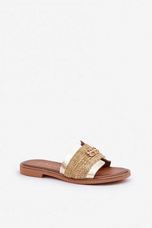 Leather sandals with decorative detail and braiding Zazoo 40426 gold Leather sandals with decorative detail and braiding Zazoo 40426 gold
