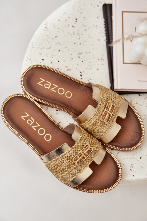 Leather sandals with decorative detail and braiding Zazoo 40426 gold Leather sandals with decorative detail and braiding Zazoo 40426 gold