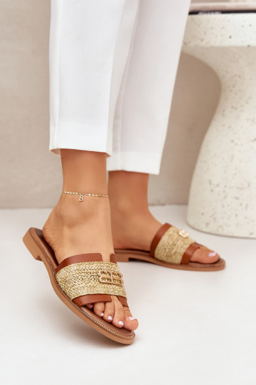 Leather Slippers With Decorative Detail And Braiding Brown Zazoo 40426 2