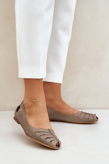 Zazoo 10009 Comfortable Women's Leather Ballet Flats Dark Beige 2