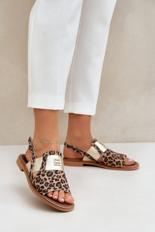 Zazoo 40385 Women's Leather Sandals With Leopard Print Brown Zazoo 40385 Women's Leather Sandals With Leopard Print Brown
