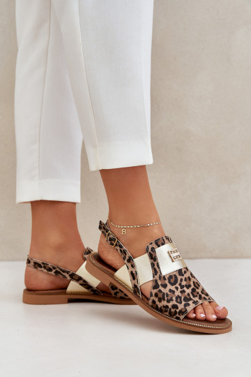 Zazoo 40385 Women's Leather Sandals With Leopard Print Brown 2