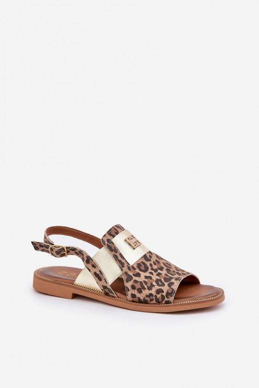 Zazoo 40385 Women's Leather Sandals With Leopard Print Brown Zazoo 40385 Women's Leather Sandals With Leopard Print Brown