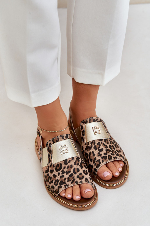 Zazoo 40385 Women's Leather Sandals With Leopard Print Brown Zazoo 40385 Women's Leather Sandals With Leopard Print Brown