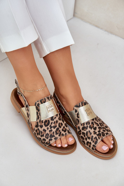 Zazoo 40385 Women's Leather Sandals With Leopard Print Brown Zazoo 40385 Women's Leather Sandals With Leopard Print Brown