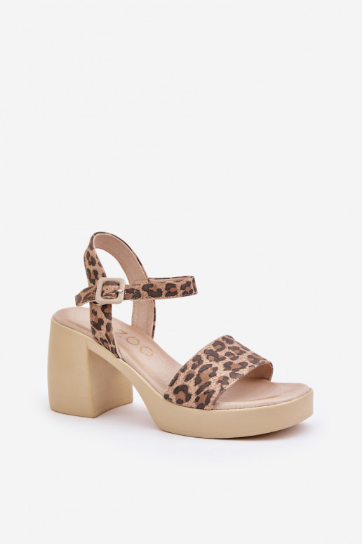 Zazoo 40386 Women's Leather Sandals On Block Heel Leopard Brown-Beige Zazoo 40386 Women's Leather Sandals On Block Heel Leopard Brown-Beige
