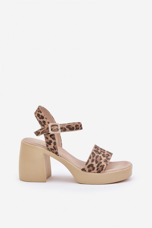 Zazoo 40386 Women's Leather Sandals On Block Heel Leopard Brown-Beige Zazoo 40386 Women's Leather Sandals On Block Heel Leopard Brown-Beige
