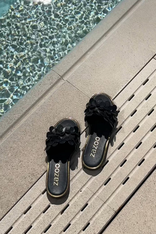 Zazoo 40381 Women's Leather Flip Flops On Flat Heel Black Zazoo 40381 Women's Leather Flip Flops On Flat Heel Black