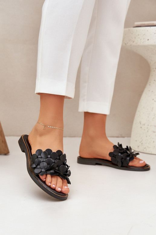 Zazoo 40381 Women's Leather Flip Flops On Flat Heel Black Zazoo 40381 Women's Leather Flip Flops On Flat Heel Black