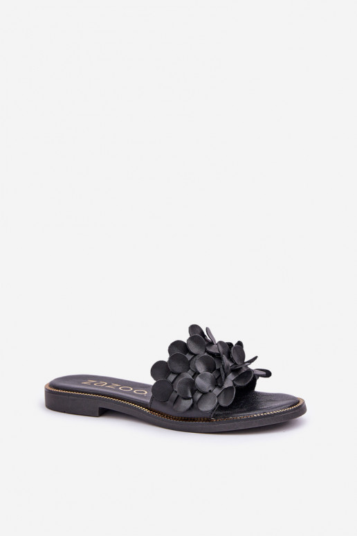 Zazoo 40381 Women's Leather Flip Flops On Flat Heel Black Zazoo 40381 Women's Leather Flip Flops On Flat Heel Black