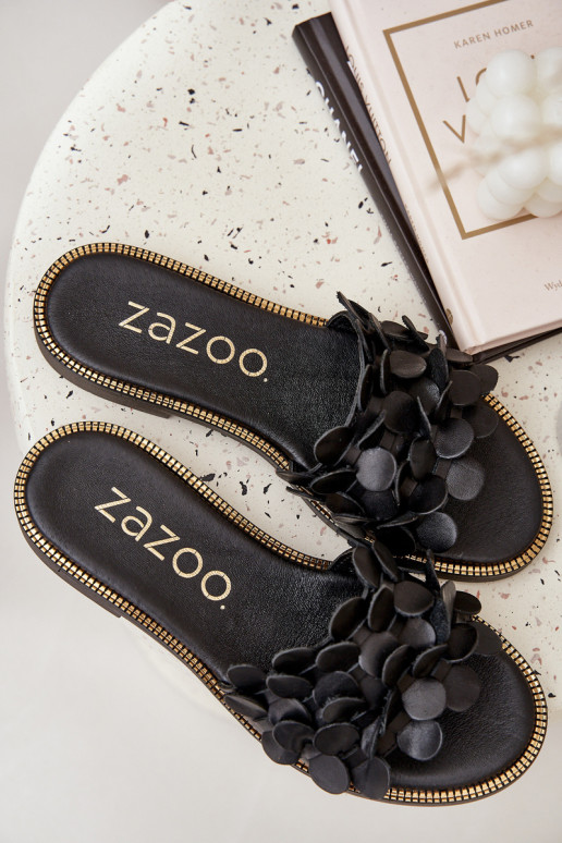 Zazoo 40381 Women's Leather Flip Flops On Flat Heel Black Zazoo 40381 Women's Leather Flip Flops On Flat Heel Black