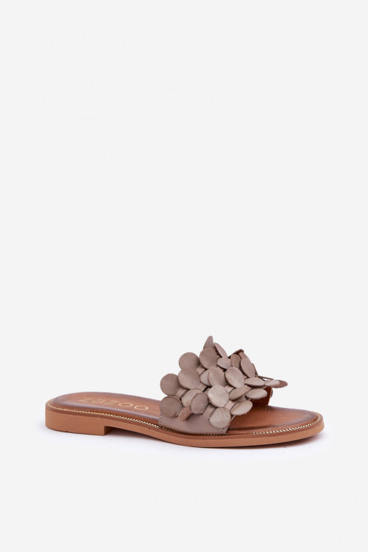 Zazoo 40381 Women's Leather Slippers On Flat Heel Taupe Zazoo 40381 Women's Leather Slippers On Flat Heel Taupe