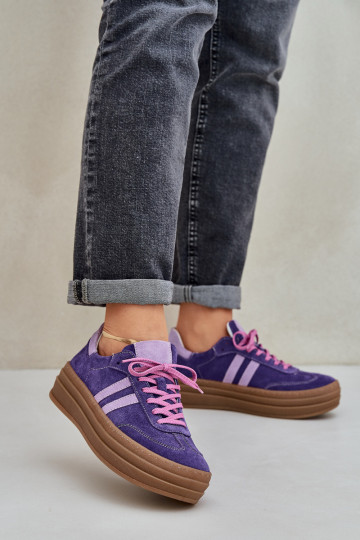 Zazoo N1068S4 Women's Suede Platform Sneakers Dark Purple 2