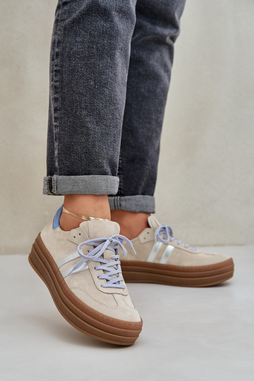 Zazoo N1068S4 Women's Suede Sneakers On Platform Beige Zazoo N1068S4 Women's Suede Sneakers On Platform Beige