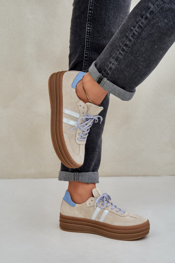 Zazoo N1068S4 Women's Suede Sneakers On Platform Beige 2