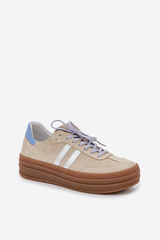 Zazoo N1068S4 Women's Suede Sneakers On Platform Beige Zazoo N1068S4 Women's Suede Sneakers On Platform Beige