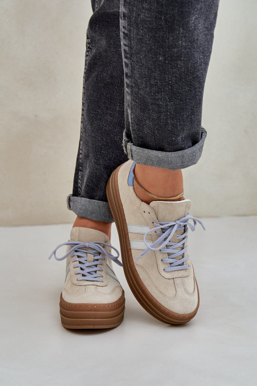 Zazoo N1068S4 Women's Suede Sneakers On Platform Beige Zazoo N1068S4 Women's Suede Sneakers On Platform Beige