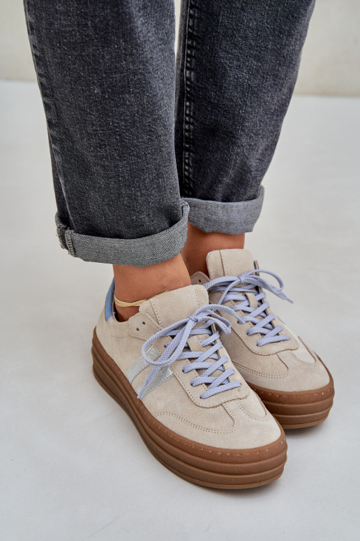Zazoo N1068S4 Women's Suede Sneakers On Platform Beige Zazoo N1068S4 Women's Suede Sneakers On Platform Beige