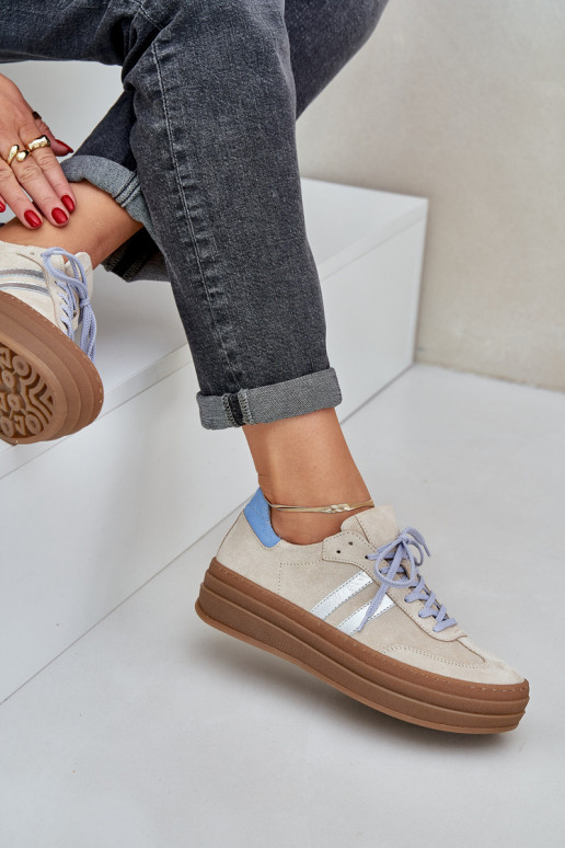 Zazoo N1068S4 Women's Suede Sneakers On Platform Beige Zazoo N1068S4 Women's Suede Sneakers On Platform Beige